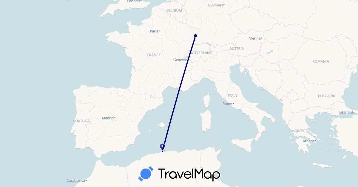 TravelMap itinerary: driving in Algeria, France (Africa, Europe)